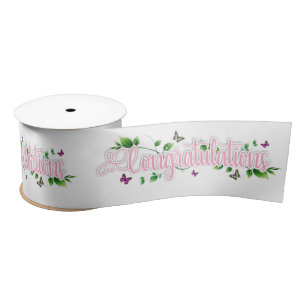 Pink Floral Congratulaions text Ribbon Satin Ribbon