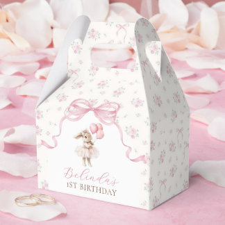Pink Floral Coquette Bow Bunny 1st Birthday Favour Box