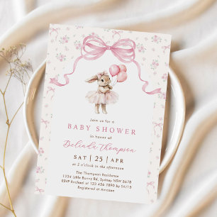Pink Floral Coquette Bow Bunny Baby Shower Invitation