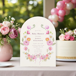 Pink Floral coquette Wreath Baby Shower QR Invite