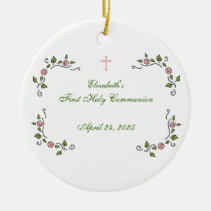 Pink Floral Corners, Religious Ceramic Ornament