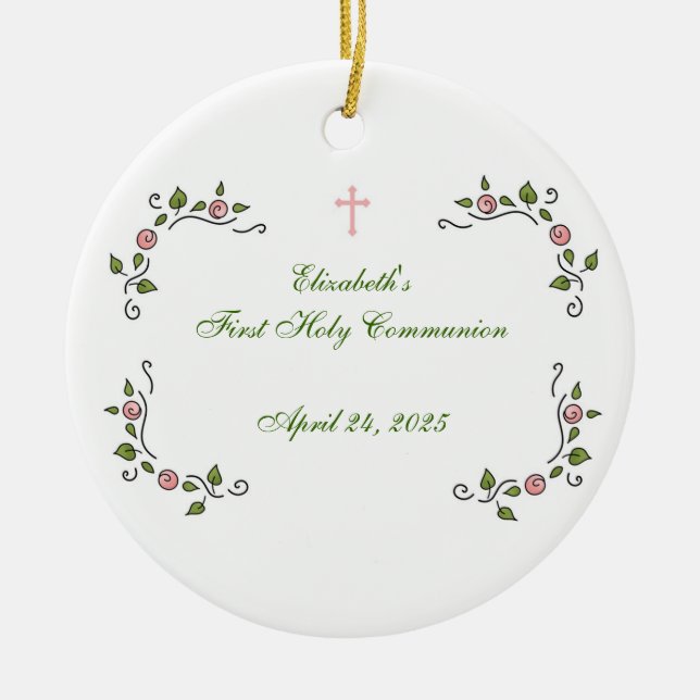 Pink Floral Corners, Religious Ceramic Ornament (Front)