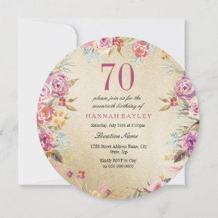 Pink Floral Country Gold 70th Birthday Party Invitation