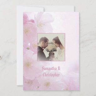 Pink floral country wedding photo invitation