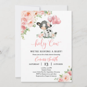 Pink Floral Cow Barnyard Baby Shower Invitation