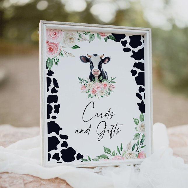 Pink Floral Cow Birthday Cards and Gifts Sign (Creator Uploaded)