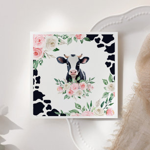 Pink Floral Cow Birthday Party Napkin