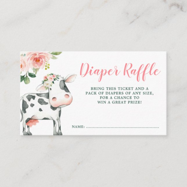 Pink Floral Cow Girl Diaper Raffle Enclosure Card (Front)
