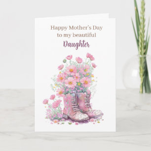 Pink Floral Cowboy Boots Mother's Day Daughter Card