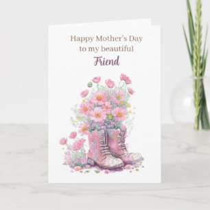 Pink Floral Cowboy Boots Mother's Day Friend Card