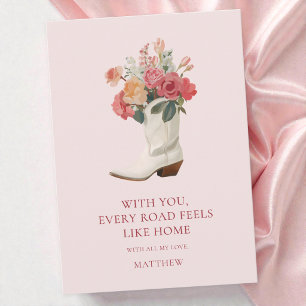 Pink Floral Cowgirl Boot Western Valentine's Day Holiday Card
