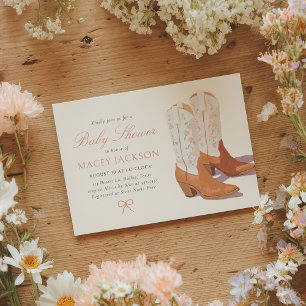 Pink Floral Cowgirl Boots Baby Shower Invitation
