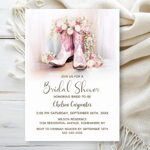 Pink Floral Cowgirl Boots Bridal Shower Invitation