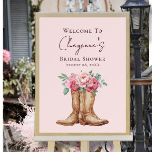 Pink Floral Cowgirl Rustic Bridal Shower Welcome Poster