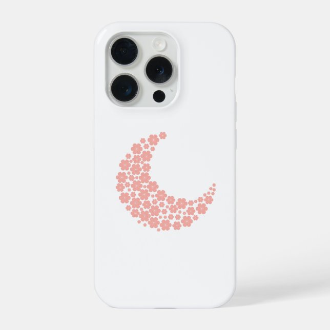 Pink Floral Crescent Moon – Boho Minimalist Moon  iPhone Case (Back)