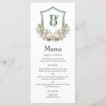 Pink Floral Crest Menu<br><div class="desc">This elegant pink and white floral crest menu is perfect for your wedding reception, wedding celebration, anniversary or retirement party. It is is as unique as you are as a couple and will look stunning at very place at your reception. This menu with 3 entrée options can be easily changed...</div>