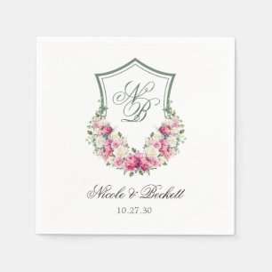 Pink Floral Crest Wedding Napkin