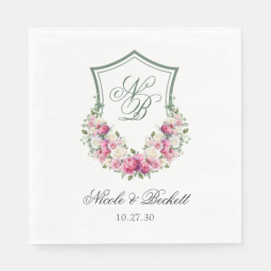 Pink Floral Crest Wedding Napkin