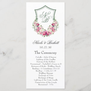 Pink Floral Crest Wedding Program