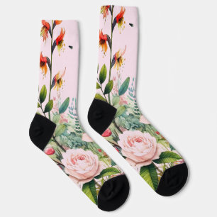 Pink Floral Crew Socks