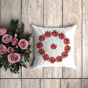 Pink floral crochet throw pillow