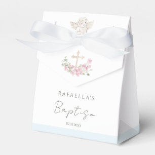 Pink Floral Cross Angel Baptism Favor Boxes