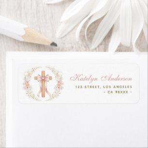 Pink Floral Cross Baptism Christening Address Return Address Label