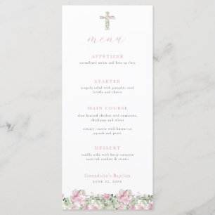 Pink Floral Cross Baptism Menu Girl Christening