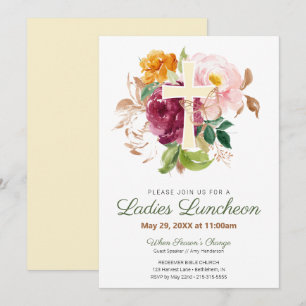 Pink Floral Cross Church Ladies Luncheon Invitation
