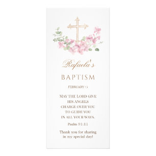 Pink Floral Cross Girl Baptism Rack Card