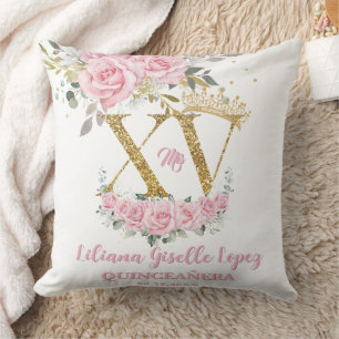 Pink Floral Crown  XV QUINCEAÑERA Quince Keepsake Cushion