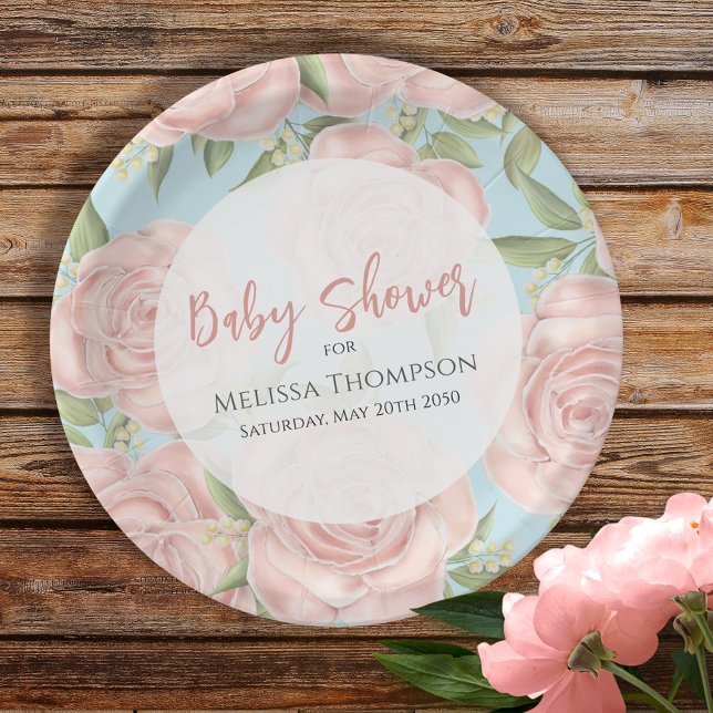 Pink Floral Custom Baby Shower Paper Plate (Creator Uploaded)