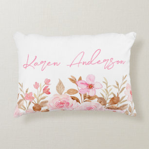 Pink Floral Custom Name Decorative Cushion