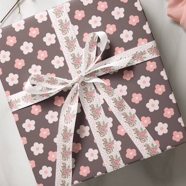 Pink Floral Custom Name Satin Ribbon (Creator Uploaded)