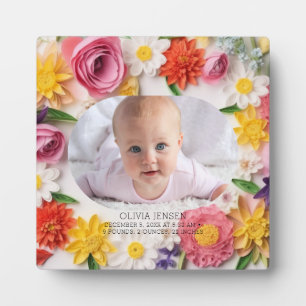 Pink Floral Custom Watercolor New Baby Girl Photo  Plaque