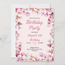 Pink Floral Customisable Birthday Party Invitation