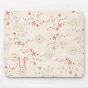 Pink Floral Customisable Monogram Mouse Pad