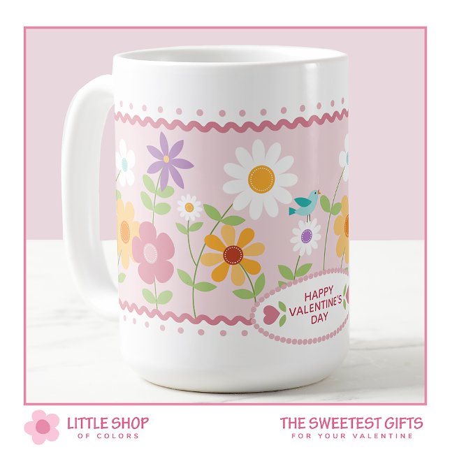 Pink Floral Customisable Valentines Day Coffee Mug (Creator Uploaded)