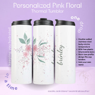 Pink Floral Customised Thermal Tumbler