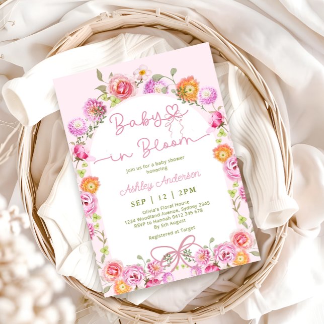 Pink Floral Cute Baby in Bloom Girl Shower Invitation (Creator Uploaded)