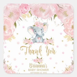 Pink Floral Cute Elephant Baby Shower Stickers
