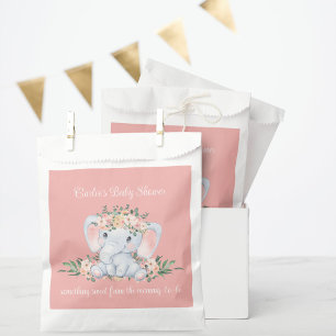 Pink Floral Cute Elephant Baby Shower Thank You Favour Bag