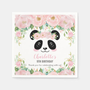 Pink Floral Cute Panda Birthday Baby Party Napkin