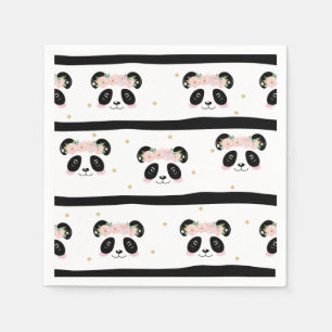 Pink Floral Cute Panda Birthday Baby Party Napkin