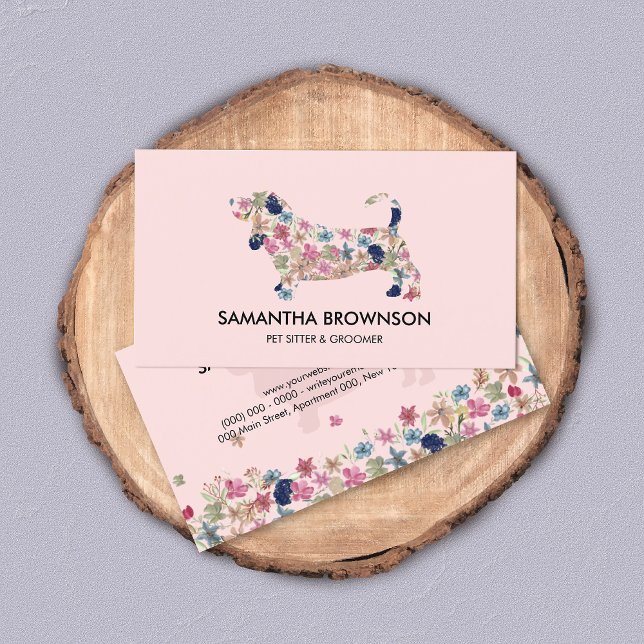 Pink Floral Dachshund Dog Pet Sitting Business Card (Creator Uploaded)