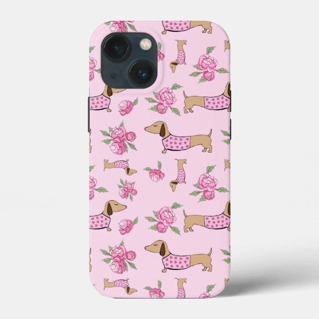 Pink Floral Dachshund Themed Phone Case-Mate iPhone Case (Back)