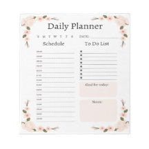 Pink Floral Daily Planner Notepad