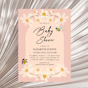 Pink Floral Daisy Bees Baby Shower Invitation