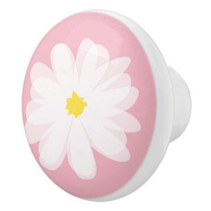 Pink floral daisy flower door and drawer pull knob