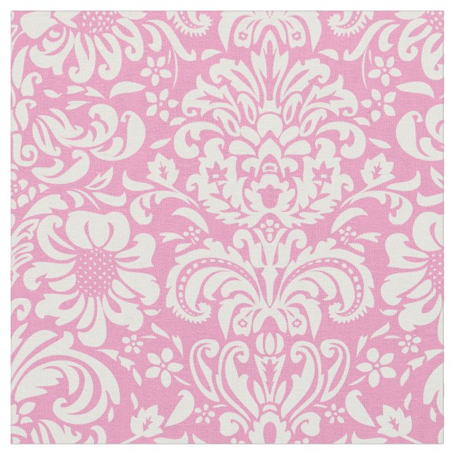 Pink Floral Damask Fabric (Close Up)
